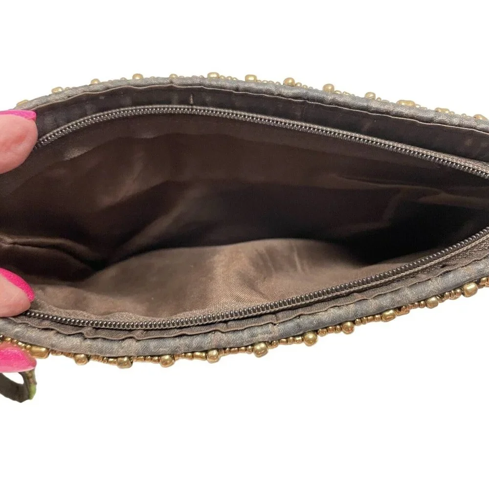 About Color Womens Beaded Clutch Wristlet Bag Purse Evening Day Gold Green - Picture 5 of 5